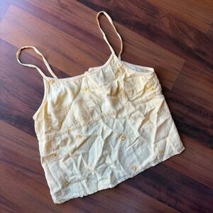 Wet Seal Vintage Yellow Floral Embroidered Sequin Cami Crop Top Y2K Festival